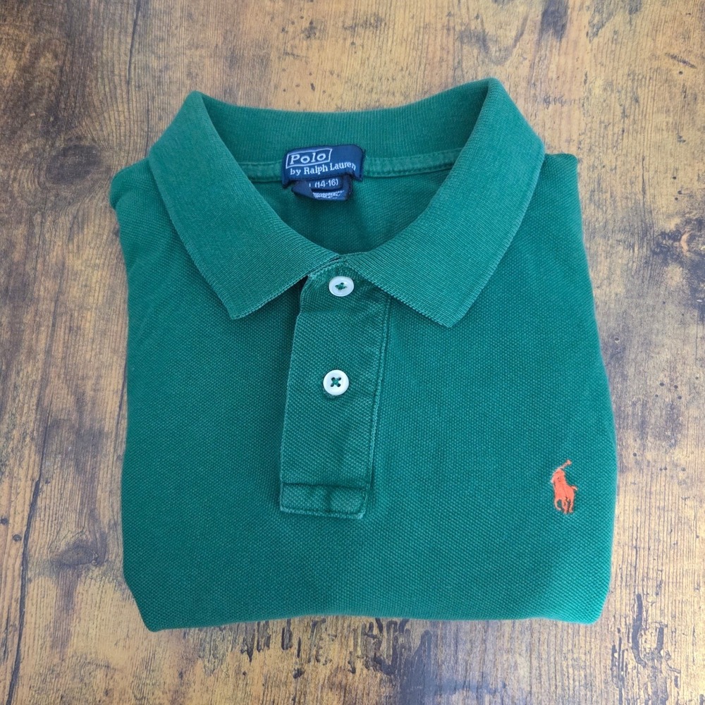 Polo Ralph Lauren Kids Green Cotton Pique Short Sleeve Polo Shirt Size L 14-16